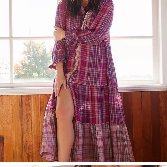 Anthropologie Dresses & Skirts - Anthropology Boho Plaid tiered Maxi Dress Can fit upto Large NWT